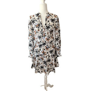 A.L.C. 100% Silk Floral Dress‎ Asymmetrical Hem Long Sleeve Size 0
